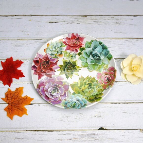 Cactus Melamine Salad Plate BPA Free Desert Succulent Purple Blue Green NEW - Picture 5 of 6